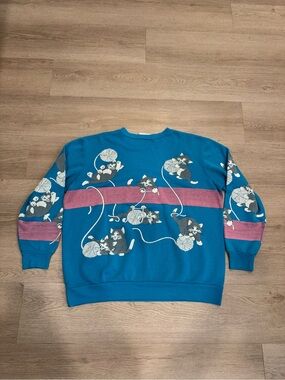 Vintage Pastel Knit Sweater Cat Kitten AOP Animal Cute Grandma SCARAB USA M/L